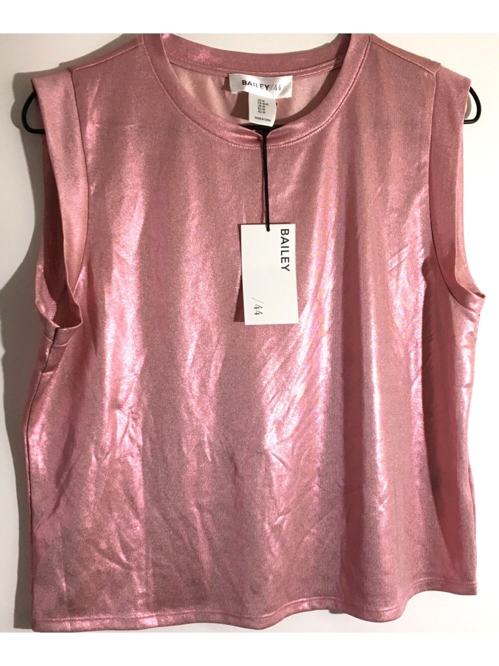 Bailey 44 Women's Size Medium Pink Metallic Muscle Shimmer Sleeveless Shirt Tee